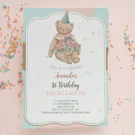 Candy Cute Bear Invitación de primer cumpleaños