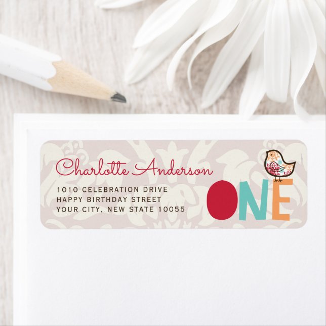 Candy Damask Chick Chica primera etiqueta de direc (In situ)