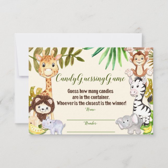 Candy Guessing Game, Safari Baby Shower, Jungle (Anverso)