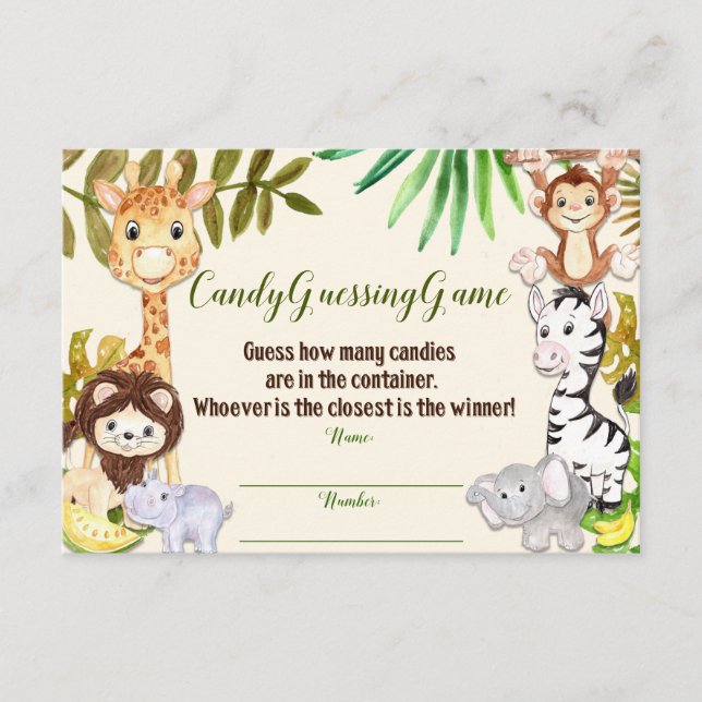 Candy Guessing Game, Safari Baby Shower, Jungle (Anverso)