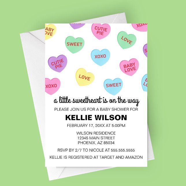 Candy Hearts Valentine Invitación a Baby Shower (Candy Hearts Valentine's Day Baby Shower Invitation)