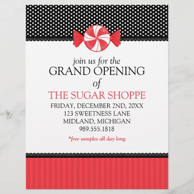 Candy Shop Gran Apertura Invitaciones Volantes (Frente)