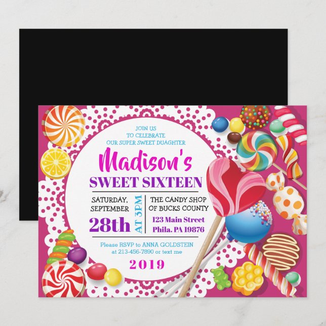 CANDY STORE Dulce Dieciséis Invitación (Anverso / Reverso)