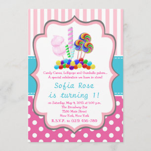 Candyland Candy Primer cumpleaños Invitación a cum