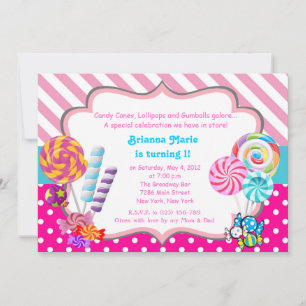 Candyland Candy Tema Invitación al cumpleaños