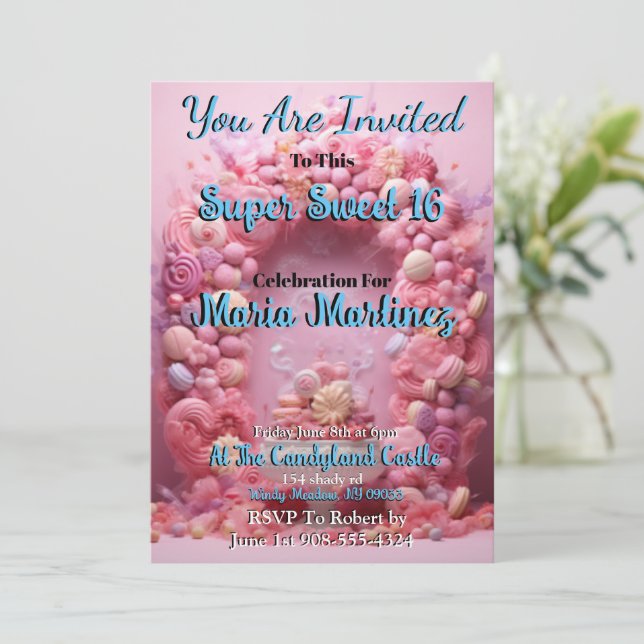 Candyland Super Sweet 16 invitaciones (Anverso de pie)
