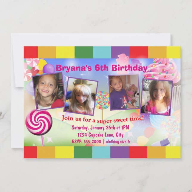 Candyland Sweet Birthday Party 4 Invitación a la f (Anverso)