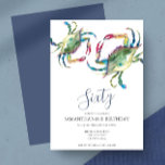 Cangrejo acuarela Hervir Invitación a los 60 años<br><div class="desc">La invitación al cangrejo costero de Tell A Belle hierve el día 60 de los cumpleaños, enmarca tus detalles del evento con un borde superior de cangrejos de color azul en varios matices. Un azul a juego adorna la parte trasera de la invitación. Una moda de playa y una opción...</div>