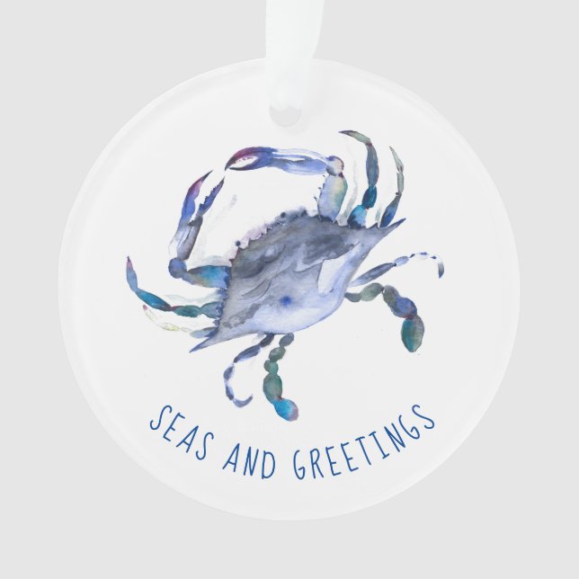 Cangrejo acuarela primer ornamento navideño casado (Anverso)
