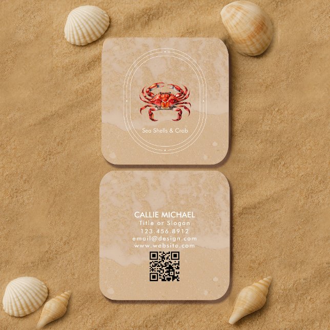 Cangrejo acuático tarjeta de visita / estilo playa (#watercolorcrab #businesscard, #coastalbusinesscard, #beachshopcard, #seafoodrestaurantcard, )