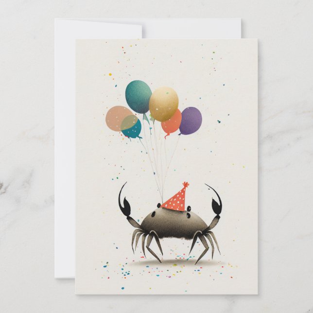 Cangrejo con tarjeta de saludo plana de globos de  (Anverso)