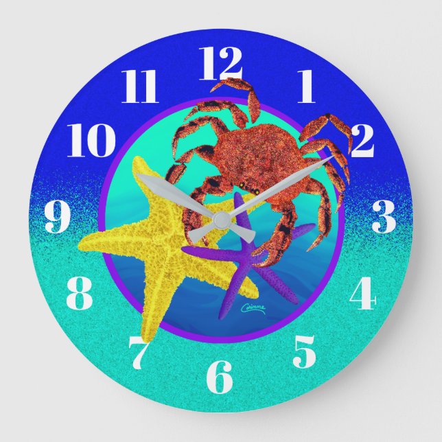 Cangrejo y pez estrella - Reloj de pared redonda (Anverso)