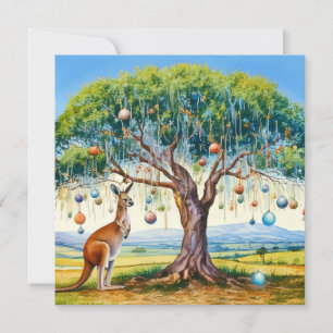 Canguro bajo árboles de goma Navidades baubles