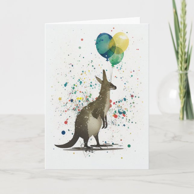 Canguro de cumpleaños con tarjeta de saludo de glo (Anverso)