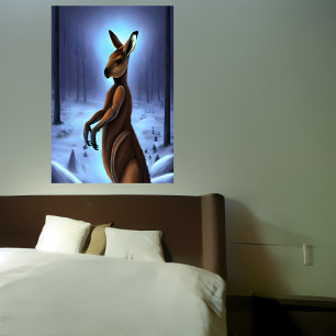 Canguro en la nieve Poster de arte de IA