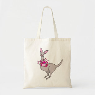 Canguro gris parlanchín con bolsa de corazones ros