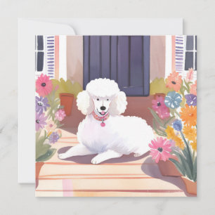 Caniche Blanco Tarjeta de Flores Acuarela de Per