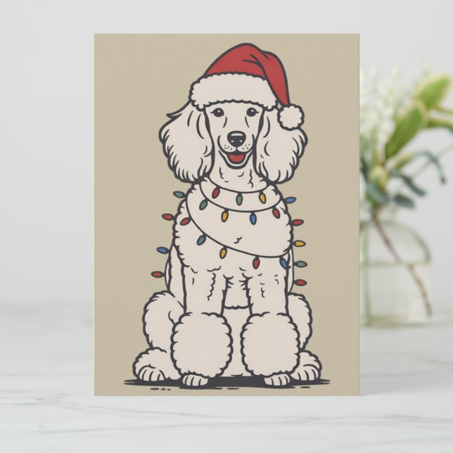 Caniche Lindo Envuelto en Luces de Navidad Fiesta  (Anverso de pie)