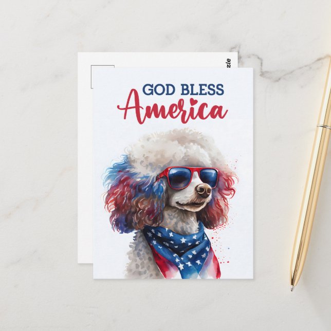 Caniche Patriótico, Dios Bendiga a América Tarjeta (Anverso/Reverso In Situ)