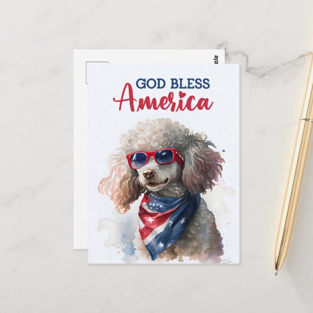 Caniche Patriótico, Dios Bendiga a América Tarjeta (Anverso/Reverso In Situ)