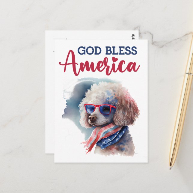 Caniche Patriótico, Dios Bendiga a América Tarjeta (Anverso/Reverso In Situ)