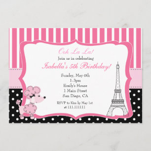 Caniche rosado en la invitación de la fiesta de