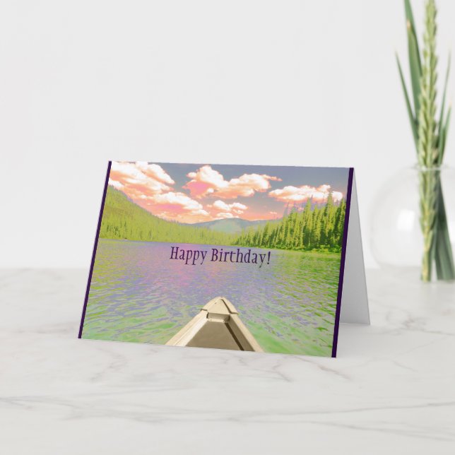 Canoa con tarjeta de cumpleaños en el lago "Aventu (Anverso)