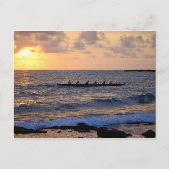 Canoa de Ougatillo al atardecer, Hawaii, postal (Anverso)