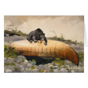 Canoa en una playa con un Bear Vintage Art Blank