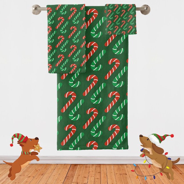 Cañones de Vela Verde y Roja (Green and Red Candy Canes Bath Towel Set)