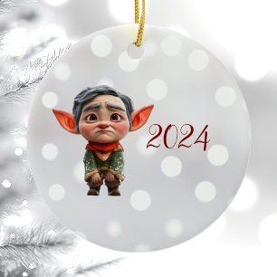 Cansados Navidades Elf Ornamento cerámico