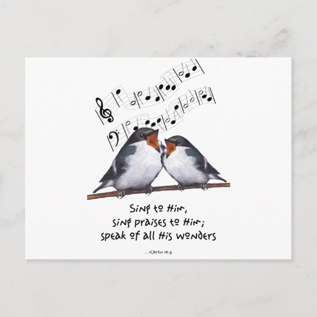 Cantar Alabanzas A Dios: Dos aves, notas musicales (Anverso)