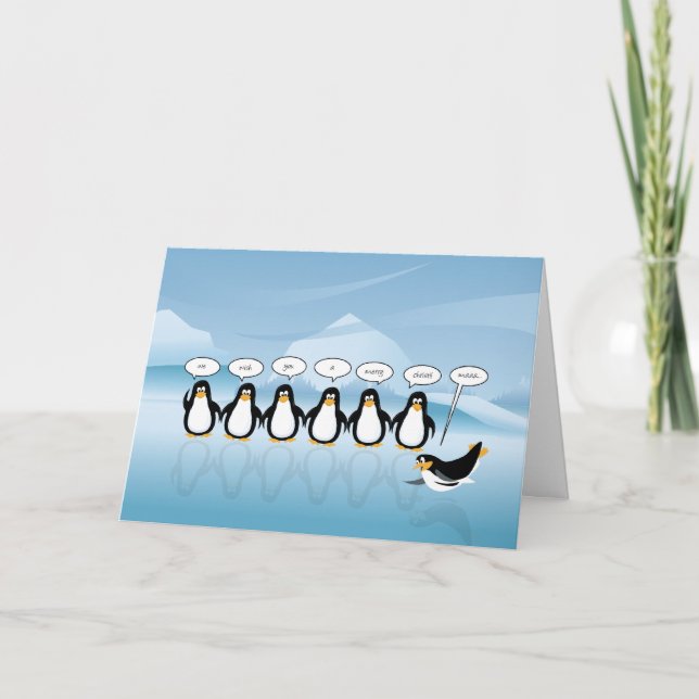 Canto de Navidades de pingüino y tarjeta de Año Nu (Anverso)