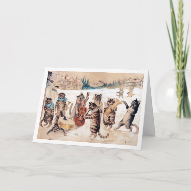 Canto de villancicos, tarjeta de Louis Wain (Anverso)