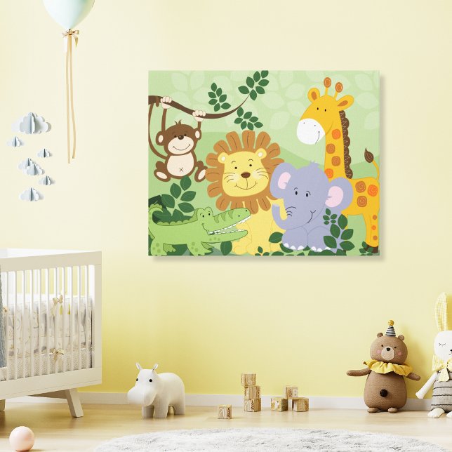 Canvas de arte de enfermería de Safari Animal Jung (Jungle Safari Animals Nursery Canvas Art 16x20)