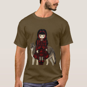 Capa con capucha roja en camisa del lobo del otoñ