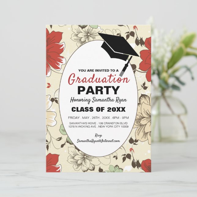 Capa floral de moda, invitación a fiesta de gradua (Anverso de pie)