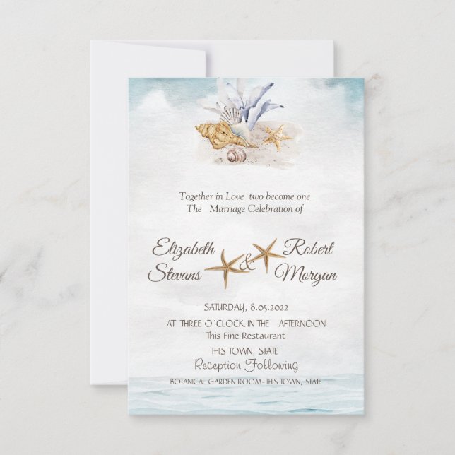 Caparazones de Acuarela, Invitación de Boda en el  (Anverso)