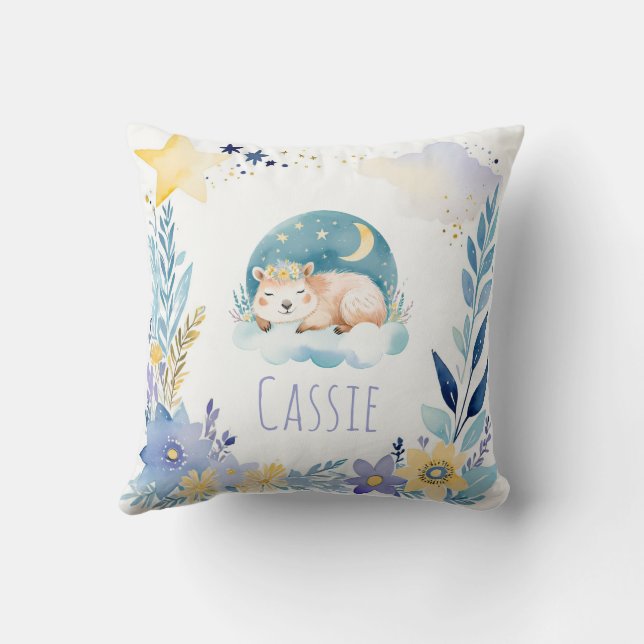 Capibara Boho Dormido Nombre Almohada de Nursery (Reverso)