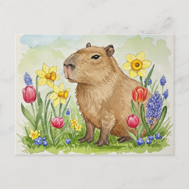 Capibara lindo con postal de flores de primavera