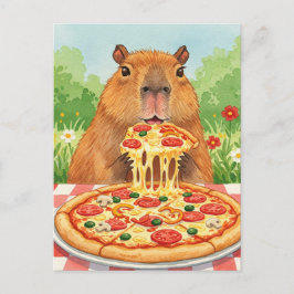 Capibara lindo con tarjeta postal de pizza