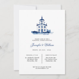 Capilla azul y blanca Ensayo de cena Invitación
