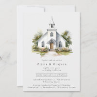 Capilla de color de agua Invitación a la boda cris