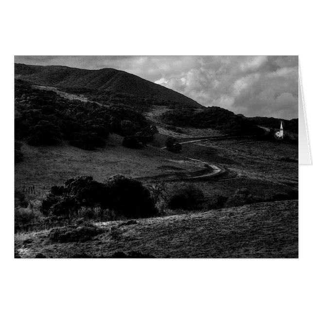 Capilla en camino a la tarjeta monocroma Sun (Anverso (Horizontal))