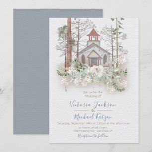 Capilla rústica en las invitaciones a la boda de W