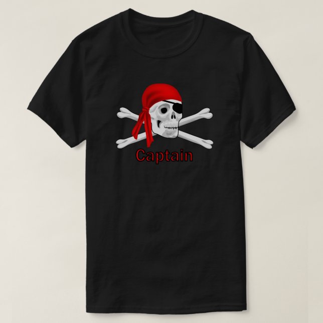 Capitán Calavera Pirata y camiseta de los hombres  (Diseño del anverso)