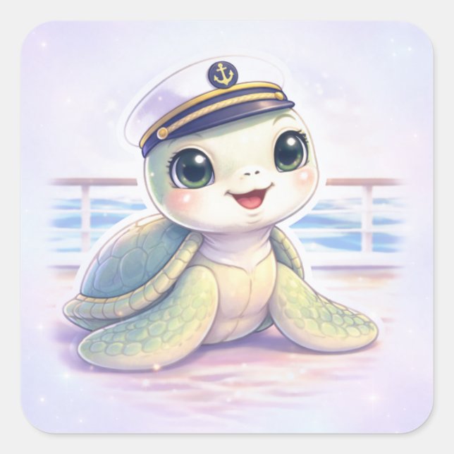 Capitán Calcomanía de Tortuga Marina Adorable (Anverso)