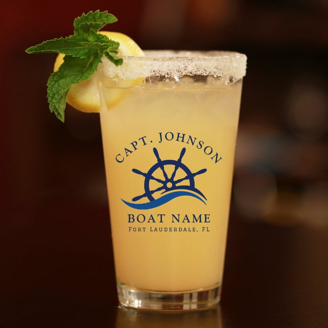 Capitán de la Marina Nautical Blue Wave Barco Helm (Nautical Blue Wave Navy Captain Ship Helm Boat Glass)