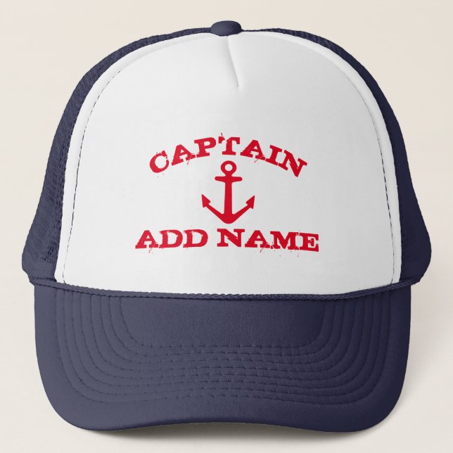 Capitán del barco gorra con ancla y nombre náutico (Anverso)