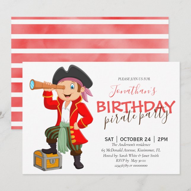 Capitán fiesta pirata invitación de cumpleaños (Anverso / Reverso)